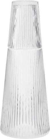 Pilastro Oluklu Cam Sürahi 1L, Art Deco Stil, Danimarka Tasarımı, Kapaklı ve Bulaşık Makinesinde Yıkanabilir