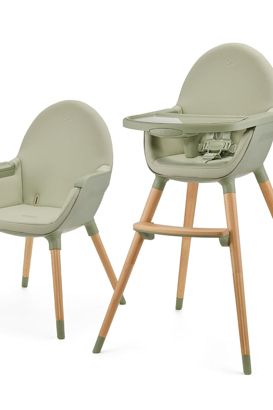 FINI2 2'si 1 Arada Yüksek Sandalye, Ahşap Bacaklı, 6 Aydan 5 Yaşa Kadar, 5 Noktalı Kayışlar