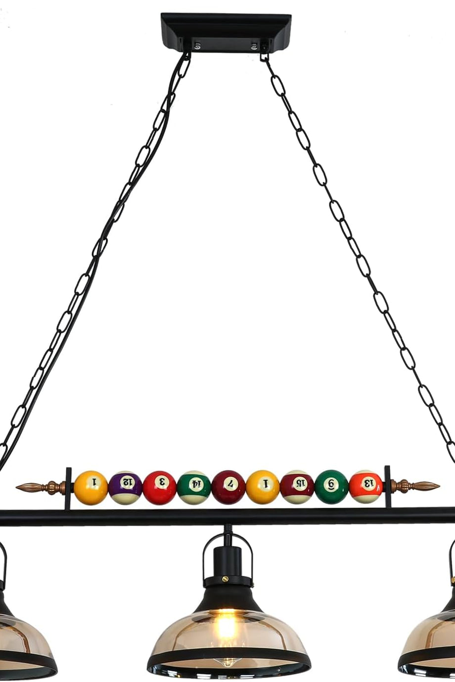 Minifair Retro Endüstriyel Bilardo Avizesi Siyah Demir, 98 cm, Ayarlanabilir Zincirli Lamba