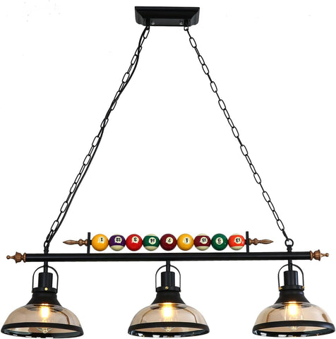 Minifair Retro Endüstriyel Bilardo Avizesi Siyah Demir, 98 cm, Ayarlanabilir Zincirli Lamba