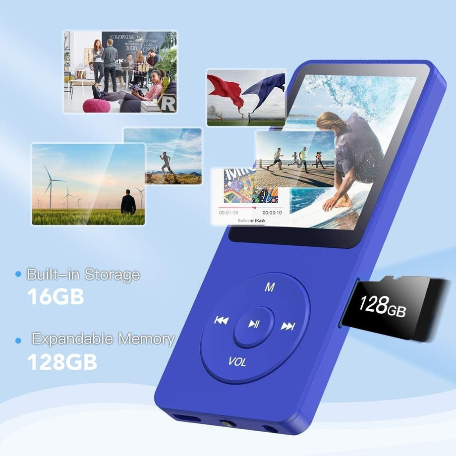 A02 MP3 Çalar 8GB, 70 Saat Müzik Süresi, Hi-Fi Ses, FM Radyo, E-Kitap Destekli, Koyu Mavi