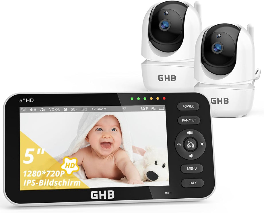 Bebek Monitörü 2 Kamera, 5 İnç 720P HD Ekran, VOX Modu