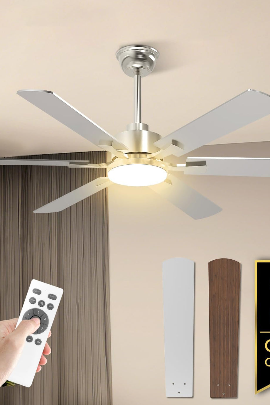 132 cm Tavan Vantilatörü ve LED Aydınlatma,Sessiz, Uzaktan Kumandalı