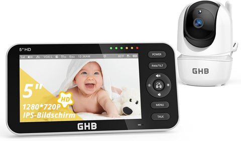 Bebek Monitörü Kamera, 5 İnç 720P HD Ekran, VOX Modu, Gece Görüşü