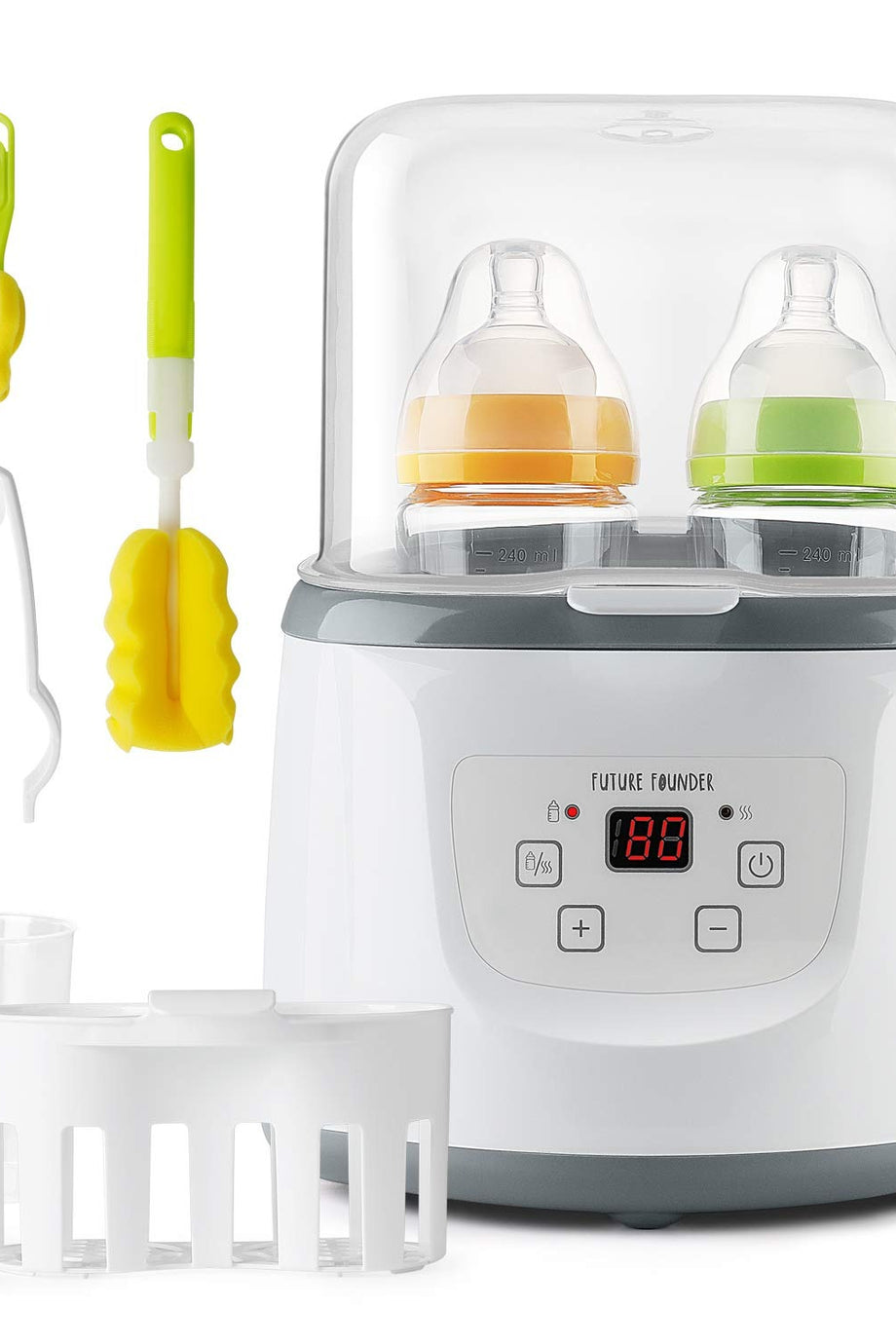 6sı 1 Arada Biberon Isıtıcı, Süt Isıtma, Sterilizasyon, Defrost, Çiftli Tasarım ve LED Ekranlı