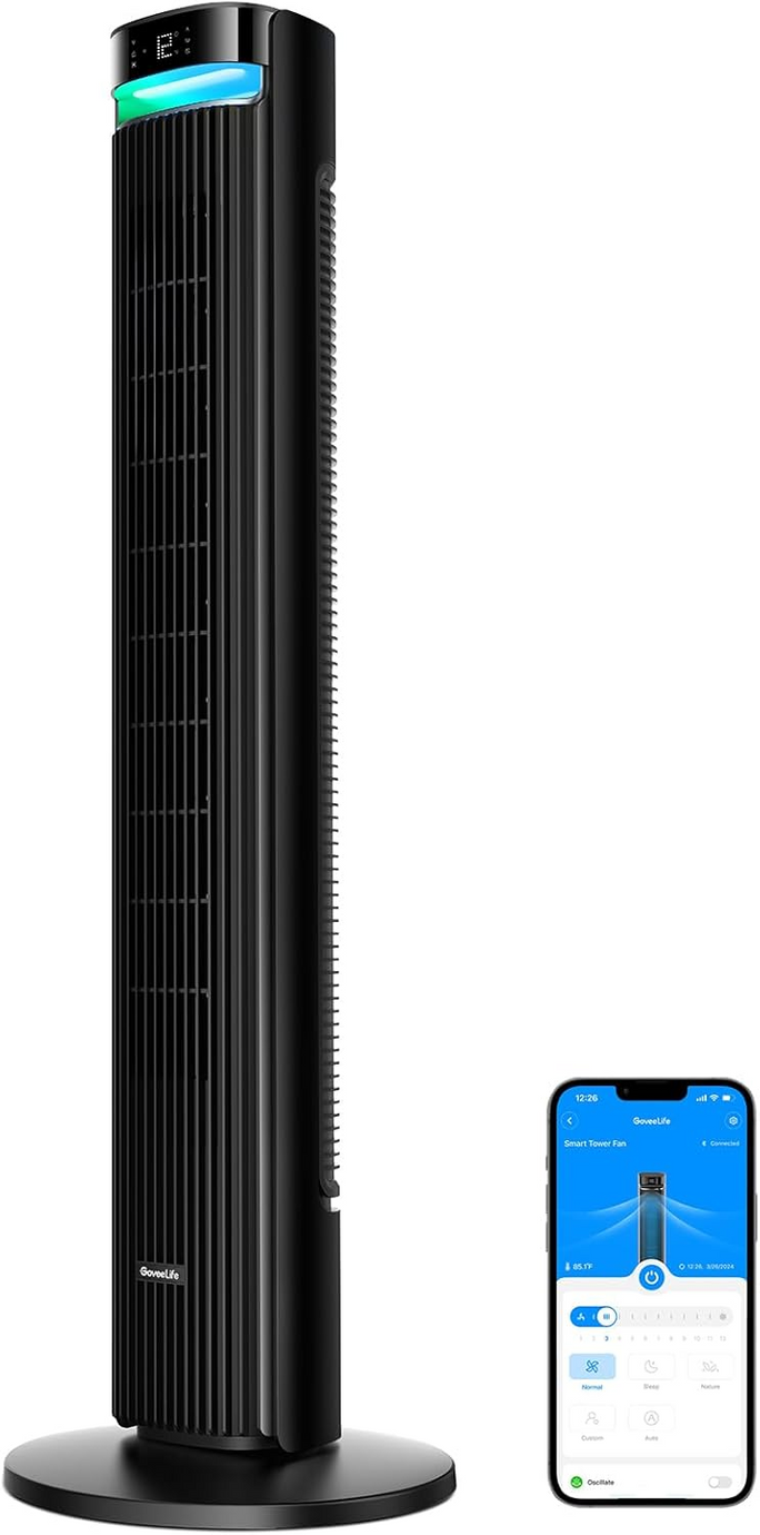 42 inç Sessiz Akıllı Kule Vantilatör, 12 Hız, WiFi, Alexa, Uzaktan Kumanda