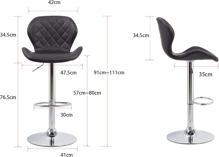 Bar Taburesi Seti 2’li, Yüksekliği Ayarlanabilir, Döner, Sırt Desteği ve Ayak Dayama