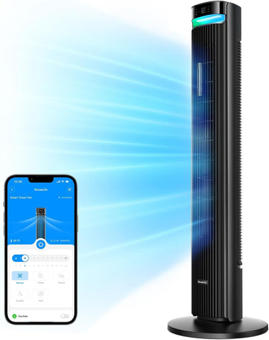 24 Saatlik Zamanlayıcı, 150° Salınımlı Akıllı Kule Fan, APP ve Sesle Kontrol, Siyah