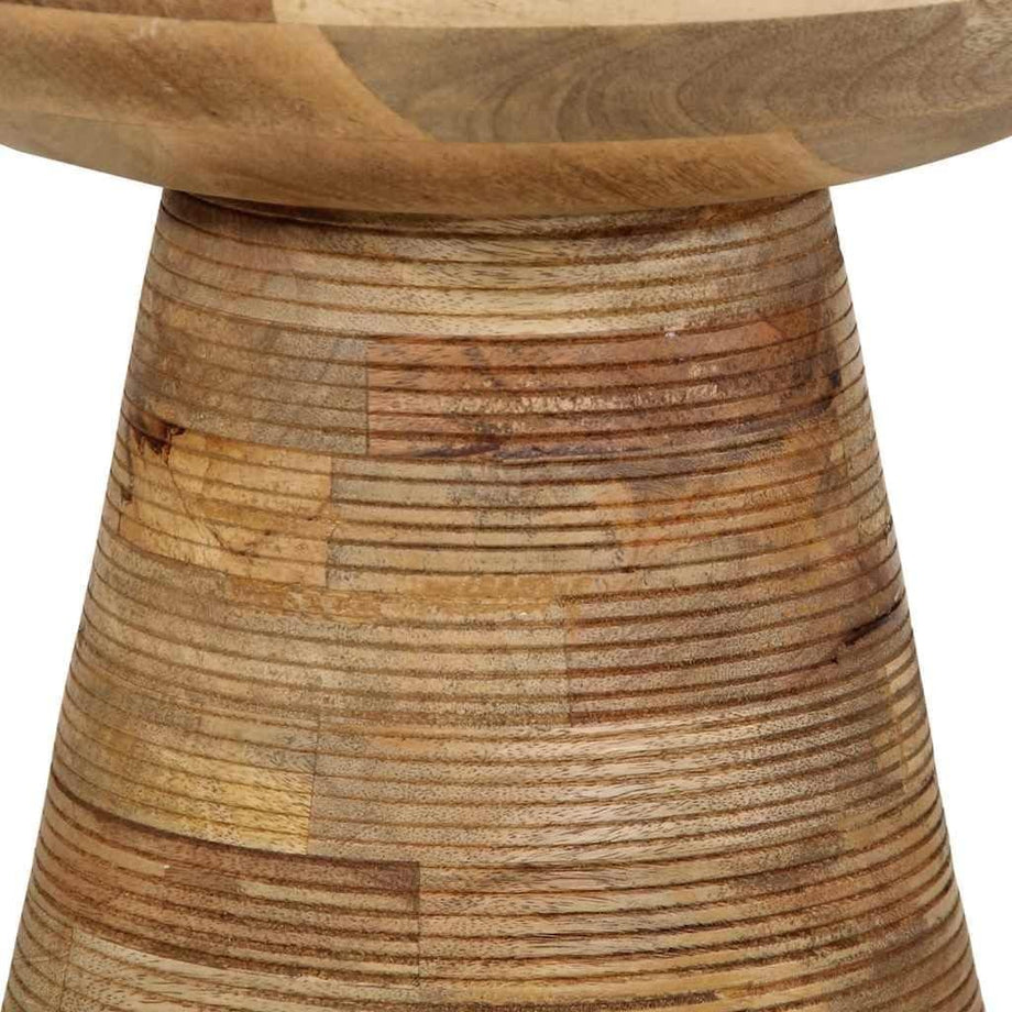 Masif Mango Ağacı Yan Sehpa, Yuvarlak, Retro Tarz, 37x45 cm, Kahverengi