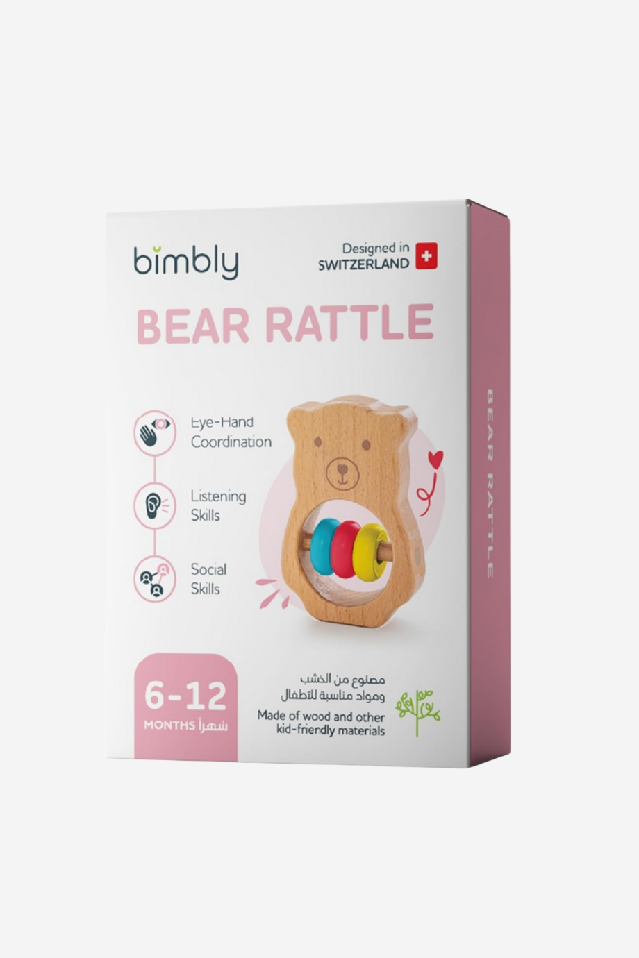 Ahşap Montessori Çıngırak Diş Kaşıyıcı, Duyusal ve Motor Gelişim Oyuncağı 6 Ay+