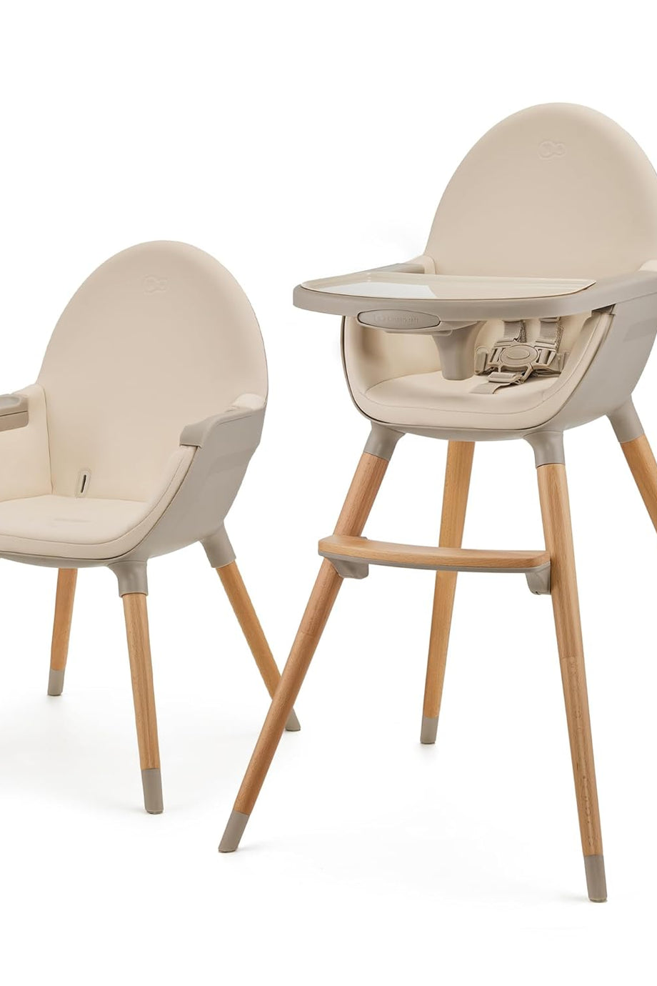 FINI2 2'si 1 Arada Yüksek Sandalye, Ahşap Bacaklı, 6 Aydan 5 Yaşa Kadar, 5 Noktalı Kayışlar