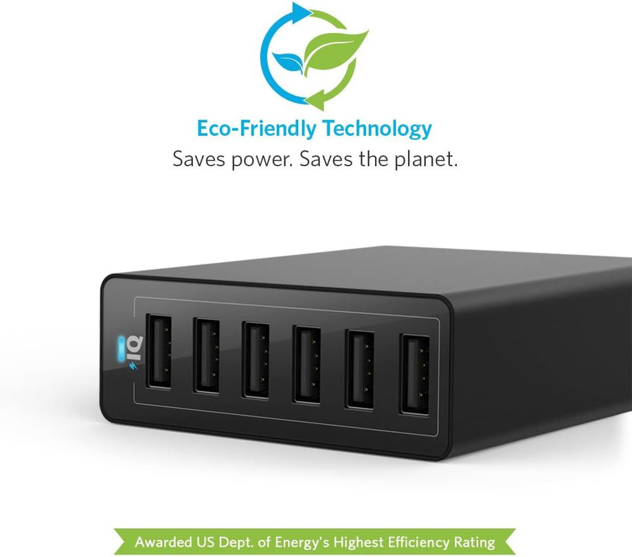 60W 6 USB Portlu Masaüstü Şarj Cihazı, PowerIQ Teknolojili Hızlı Şarj