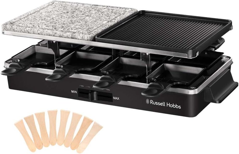 Raclette Izgara 8 Kişilik, 1400W, 2 Plaka, 8 Tava