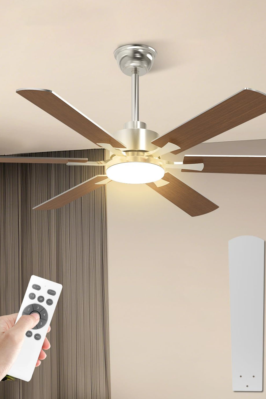 132 cm Tavan Vantilatörü ve LED Aydınlatma,Sessiz, Uzaktan Kumandalı