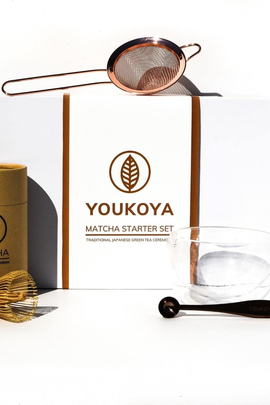 Matcha Set, 4 Parça, Çift Duvarlı Kase, Bambu Süpürge, Süzgeç ve Ölçü Kaşığı ile