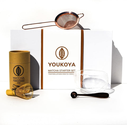 Matcha Set, 4 Parça, Çift Duvarlı Kase, Bambu Süpürge, Süzgeç ve Ölçü Kaşığı ile