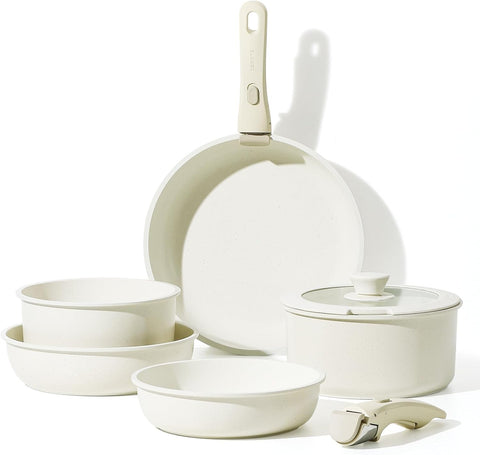 8 Parça Tencere Seti, Çıkarılabilir Saplı, Yapışmaz, İstiflenebilir, Fırın ve İndüksiyon Uyumlu