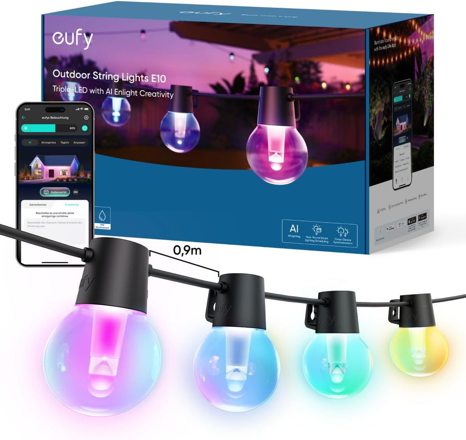 Dış Mekan Işık Zinciri E10, 30 Smart RGBWW LED, IP65 Su Geçirmez, AI Kontrolü