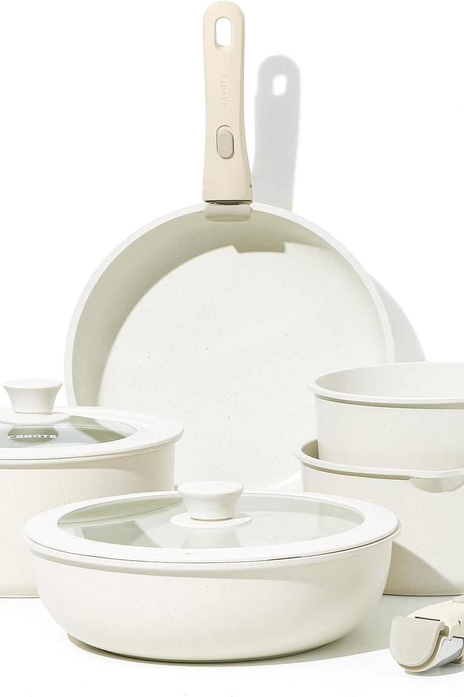 9 Parça Tencere Seti, Çıkarılabilir Saplı, Yapışmaz Granit Kaplama, Wok Tava Dahil