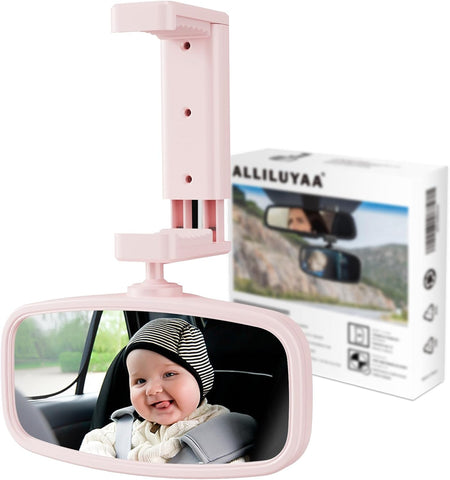 Bebek Araba Dikiz Aynası, Pembe, 360° Döndürülebilir, Yaylı Klipsli