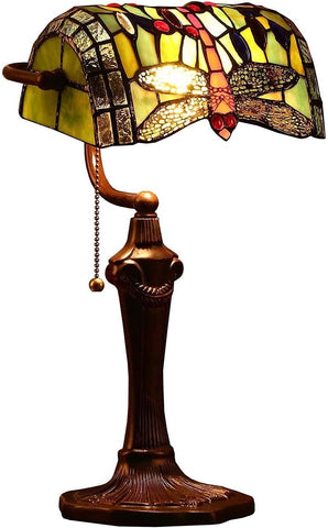 Tiffany Tarzı El Yapımı Vitray Cam Masa Lambası Dragonfly Model, 16 Inc Yükseklik
