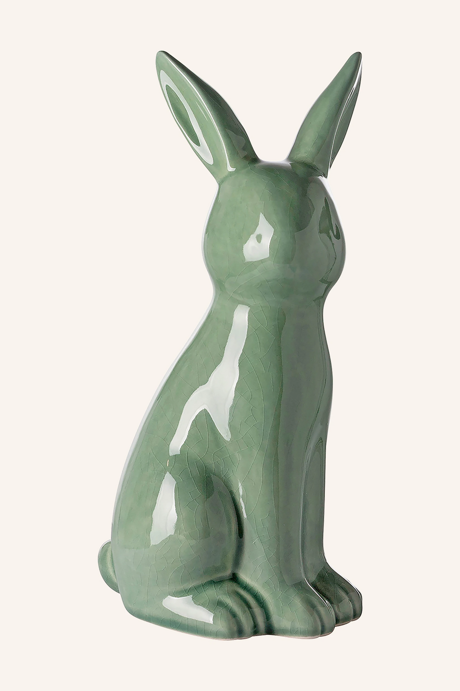 Fabius Yeşil Krakelee Efektli Seramik Dekoratif Tavşan 25 cm Zarif Paskalya Süsü