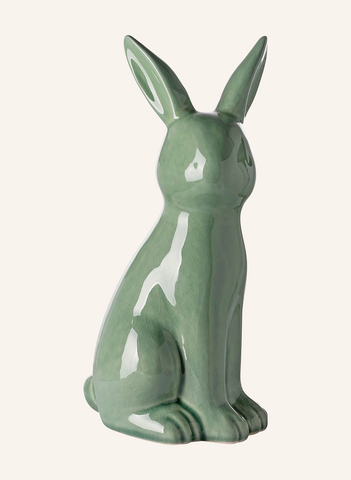 Fabius Yeşil Krakelee Efektli Seramik Dekoratif Tavşan 25 cm Zarif Paskalya Süsü