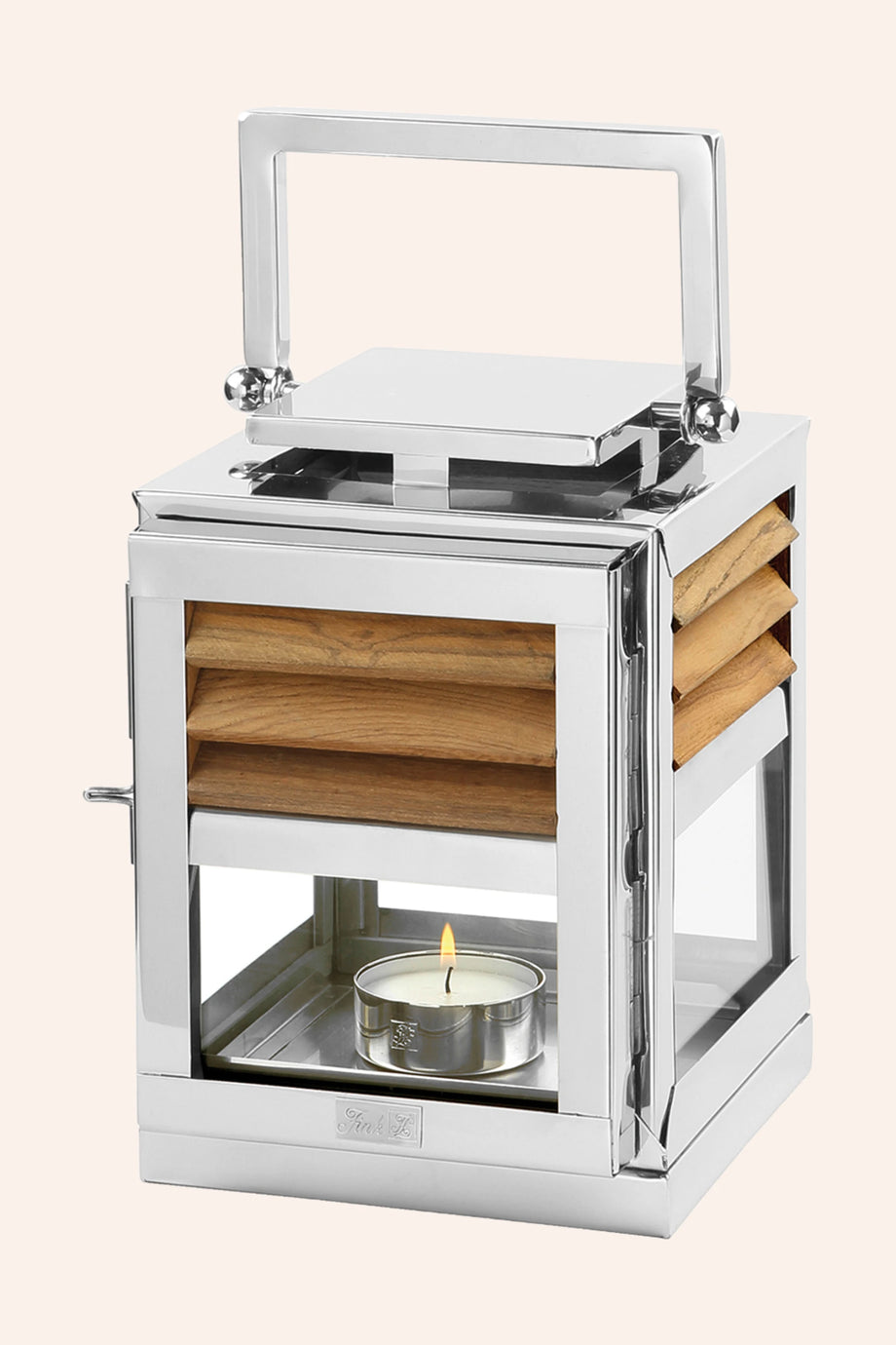 Genua Teak ve Paslanmaz Çelik Dış Mekan Laterne 25 cm Yüksek Camlı El Yapımı