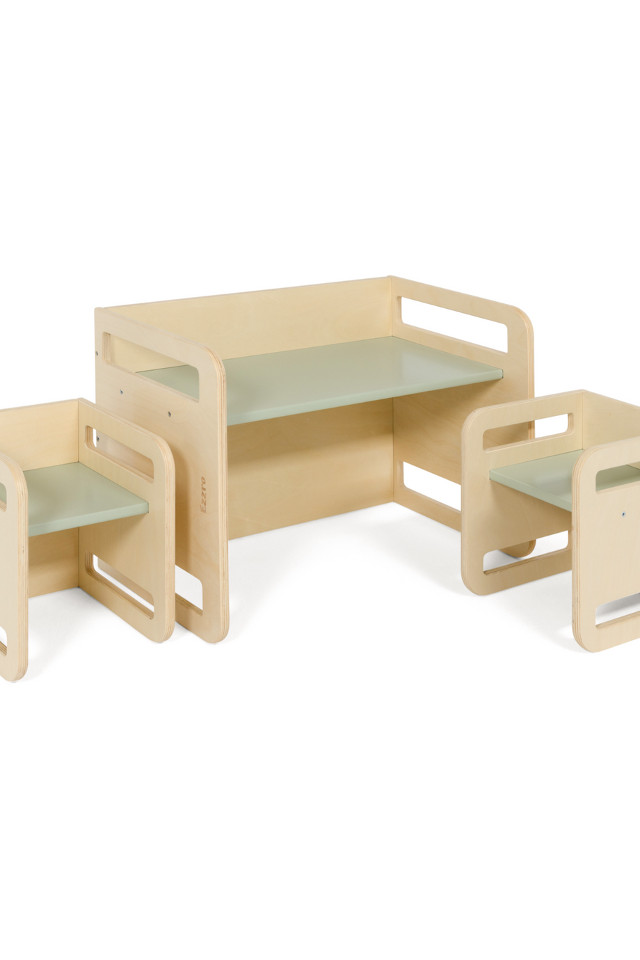 Doğal/Açık Yeşil Montessori Masa Takımı, 2 Sandalye ve 1 Masa