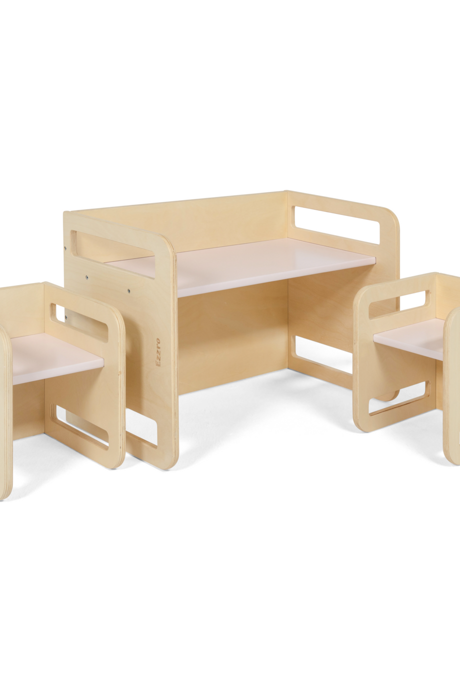 Doğal/Açık Pembe Montessori Masa Takımı, 2 Sandalye ve 1 Masa