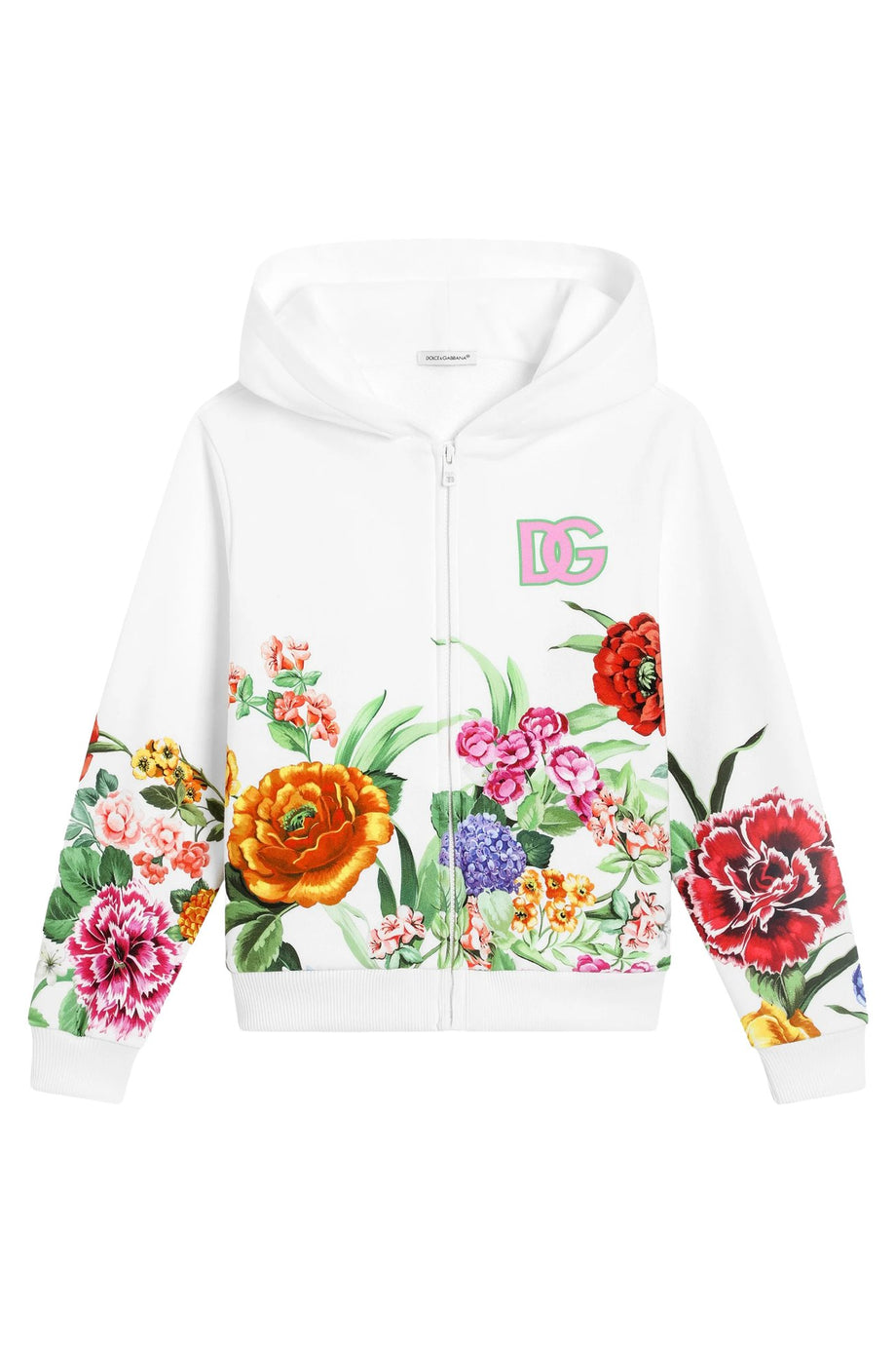 Çocuklar için Çiçek Desenli Fermuarlı Kapşonlu Üst - Çok Renkli