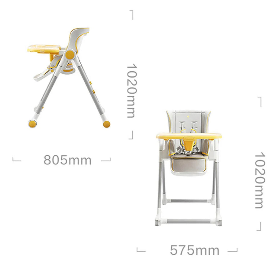 Katlanabilir Sarı Bebek Mama Sandalyesi, 5 Kademe, 6 Ay-3 Yaş