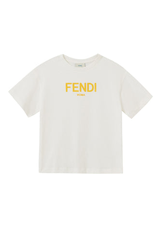 Fendi Çocuklar İçin Logo Detaylı Pamuklu Tişört - Açık Beyaz