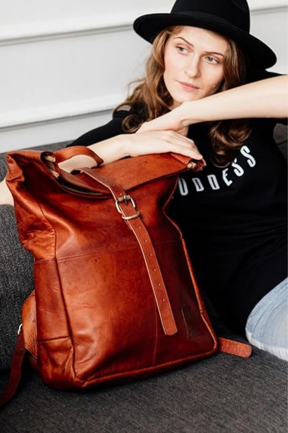 Paris Vintage Deri Rolltop Laptop Unisex Sırt Çantası Kahverengi