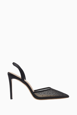 Rada 100 Siyah File Kristal Taşlı, Slingback Stiletto Topuklu Ayakkabı, Şık ve Zarif