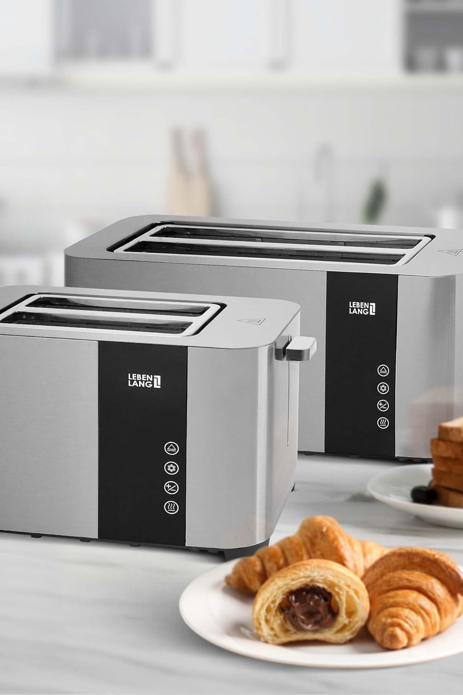 4 Dilimli Dokunmatik LED Tost Makinesi,XXL Uzun Yuvalı, Çörek Aparatlı, 7 Kızartma Seviyeli
