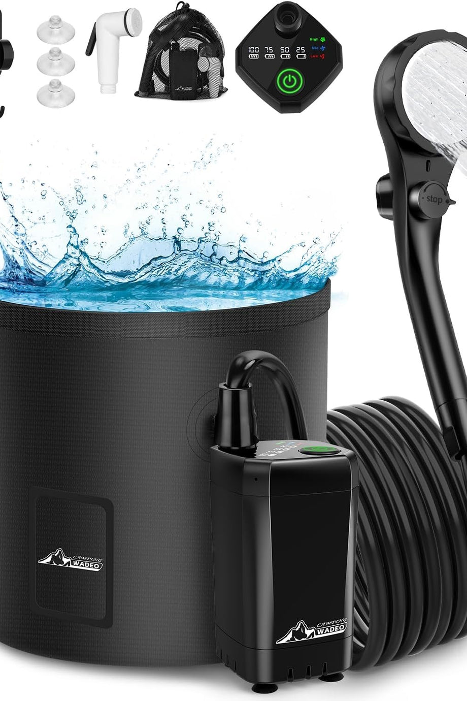 Taşınabilir Kamp Duşu 20L Katlanır Kova, 3 Modlu Duş Başlığı, Dijital Ekran