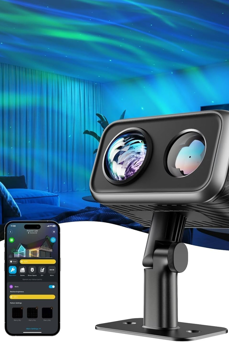 Açık Hava Lazer Projektörü,Aurora Kuzey Işıkları, 16 RGB Modu, 50+ Şenlikli