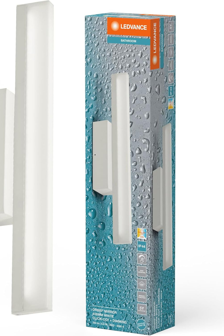 Orbis Mirror LED Ayna Lambası 40 cm, IP44, Dimmerli, 3000K/4000K, Duvar Anahtarıyla Ayarlanır