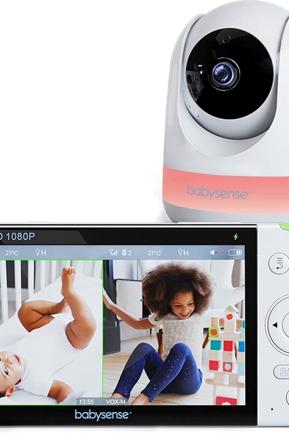 5.5" Full HD Bebek Monitörü, WiFi Olmadan, 300m Menzil, İki Yönlü Ses, 4x Zoom, 5000mAh Pil