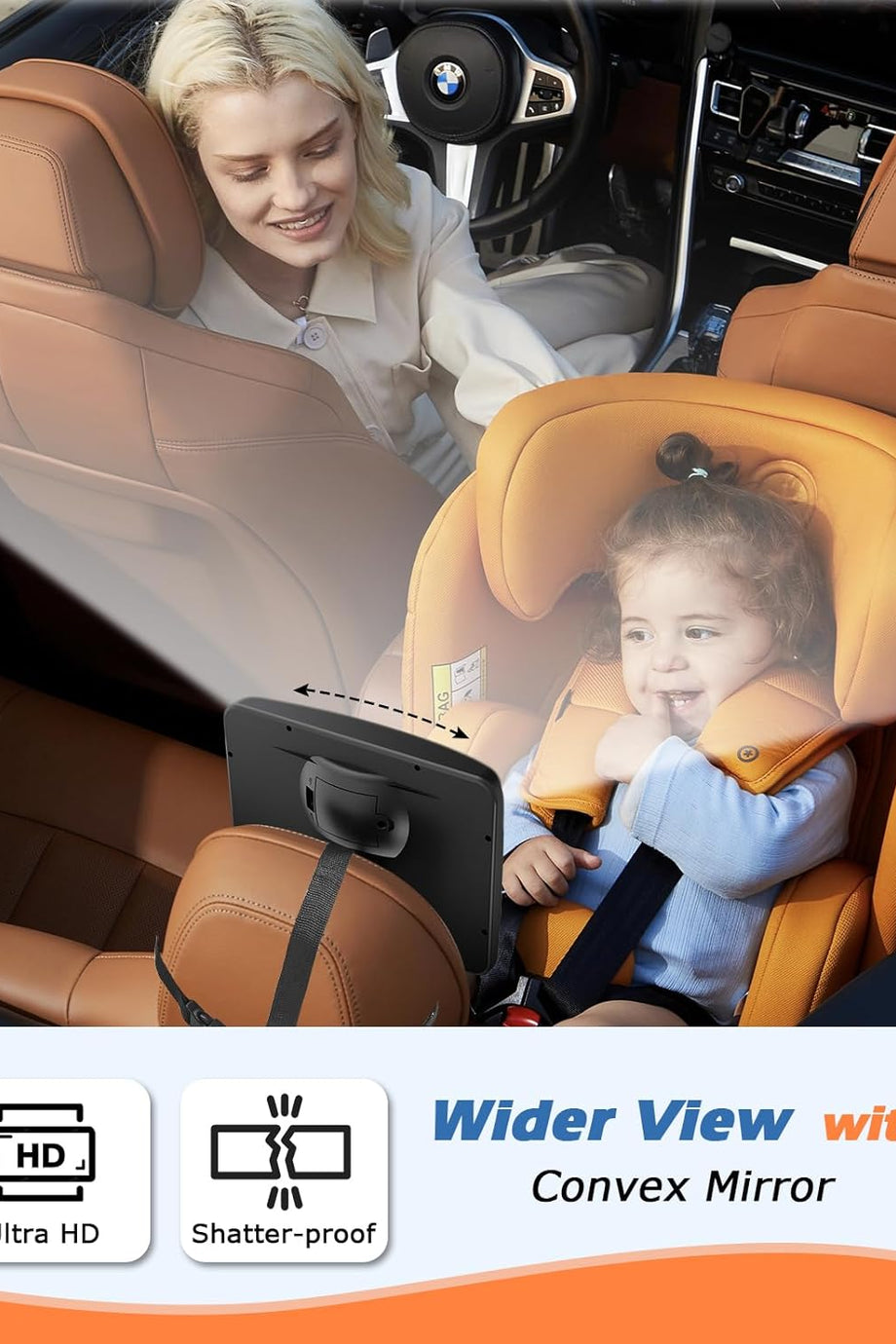 Bebek Araba Aynası,  3 Parlaklık Seviyeli, Uzaktan Kumandalı, 360° Dönebilir