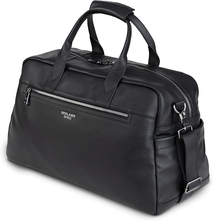 Milan Weekender Seyahat Çantası, Siyah Deri Unisex El Bagajı, 40L Kapasite
