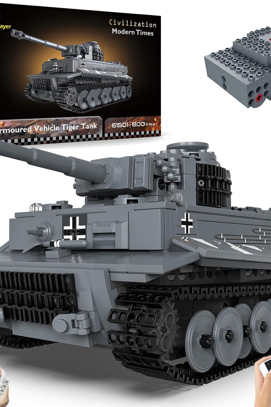 Tank Kelepçeleme Blokları Modeli, 2. Dünya Savaşı Kaplan Tankı, Uzaktan Kumandalı, 800 Parça