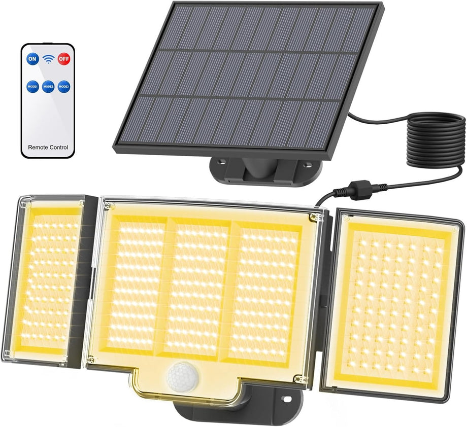 Solar Spotlight 348 LED, Hareket Sensörlü, 3 Modlu, IP67 Su Geçirmez, 270° Açı, Uzaktan Kumandalı
