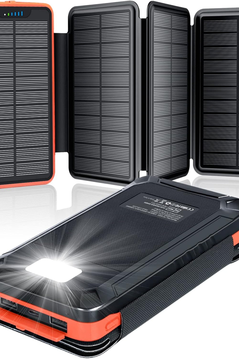 Acil Durum Solar Power Bank 26800mAh, 4 Güneş Paneli, Su Geçirmez, LED Fenerli Harici Pil