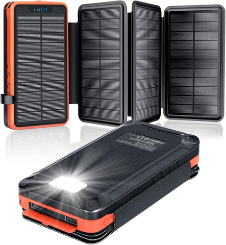 Acil Durum Solar Power Bank 26800mAh, 4 Güneş Paneli, Su Geçirmez, LED Fenerli Harici Pil