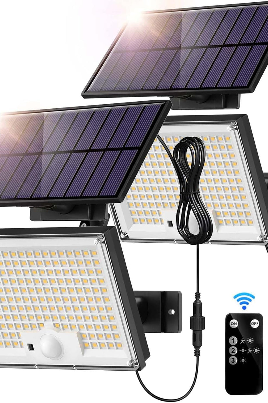 2'li Hareket Sensörlü Güneş Enerjili Işıklar, 172 LED, IP65 Su Geçirmez