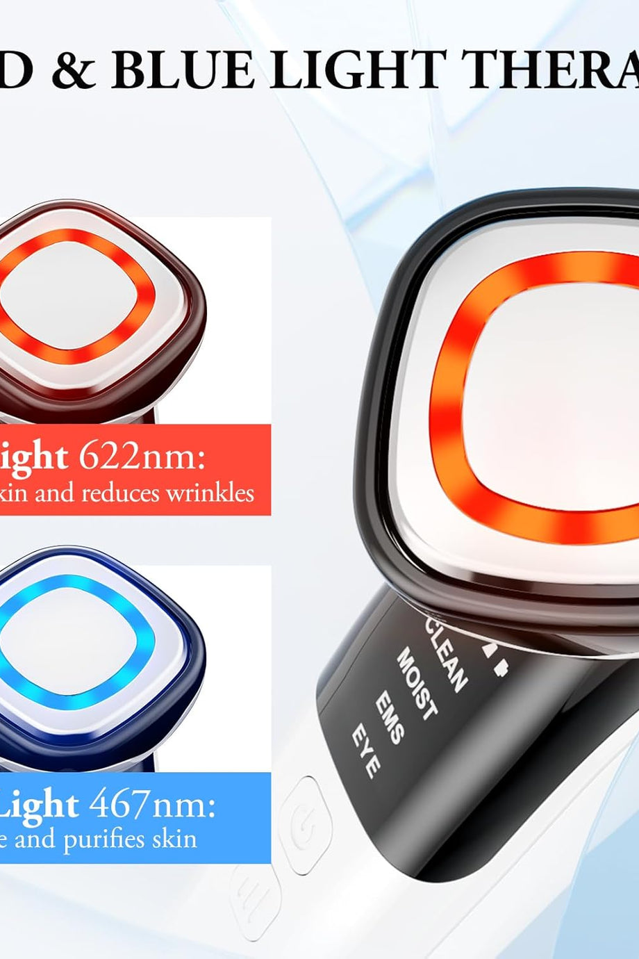 Kırışıklıklara Karşı Yüz Masajı, EMS Gua Sha Elektrik, 42°C Isı, Kırmızı ve Mavi Işık Terapisi