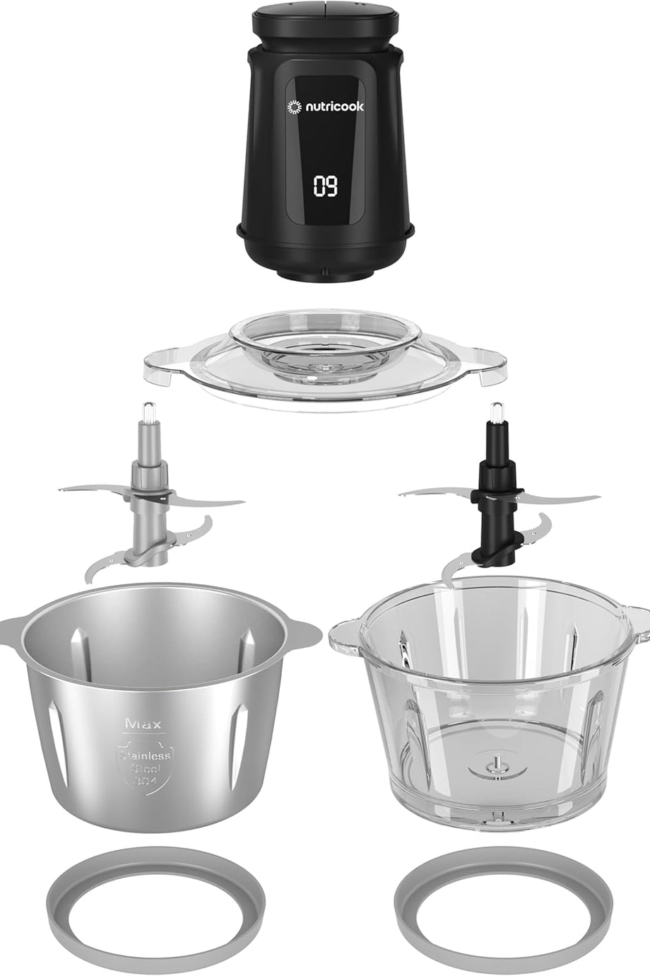 2+2 L XXXL Cam ve Paslanmaz Çelik Doğrayıcı ve Kıyıcı, 500W