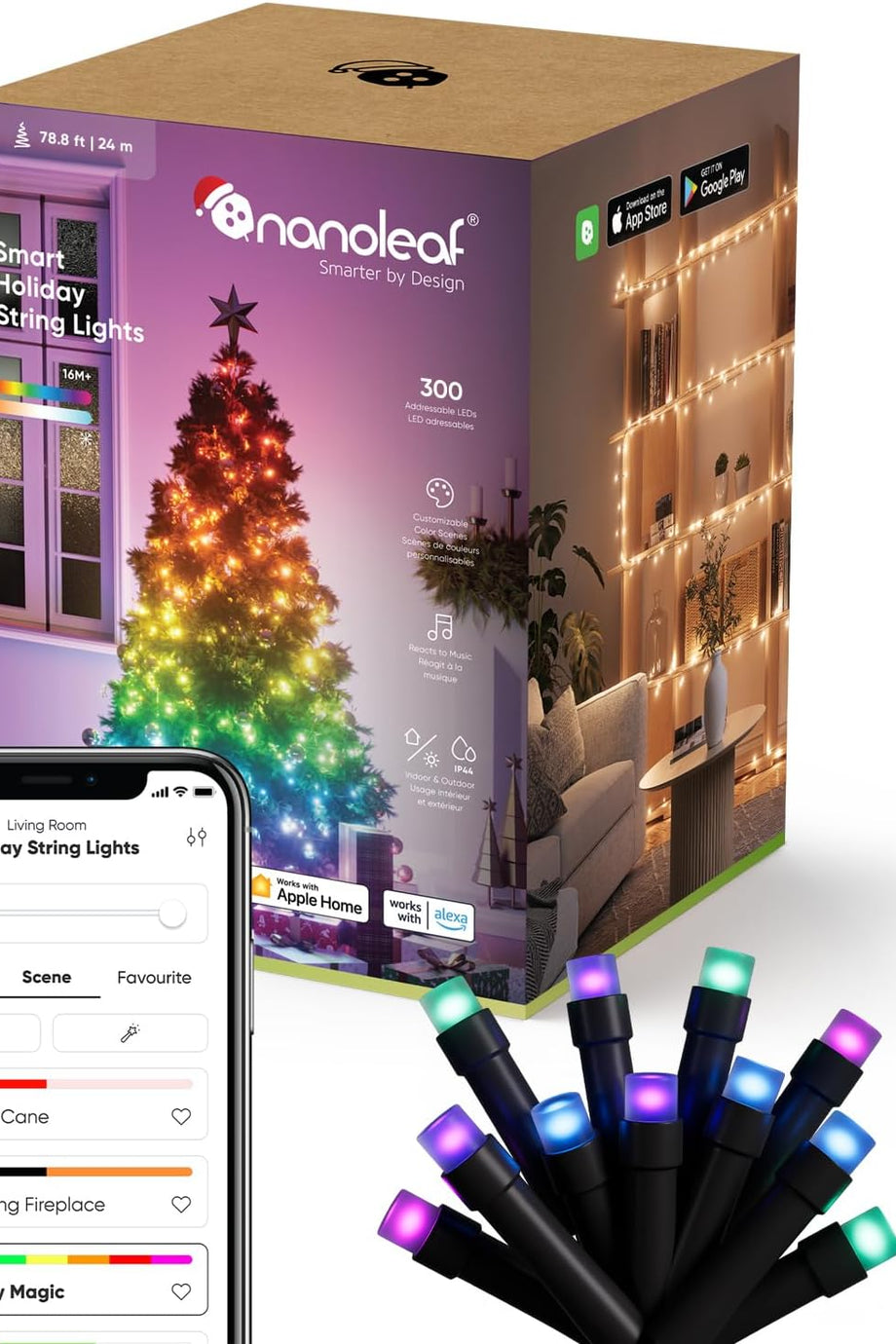 24 m RGBIC Akıllı Işık Zinciri, IP44, WiFi, Alexa Uyumlu, İç ve Dış Mekan